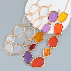 Hiphop color resin geometric alloy choker necklace