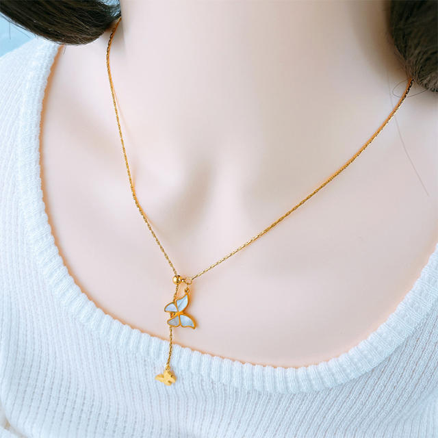Korean fashion heart pendant stainless steel slide necklace