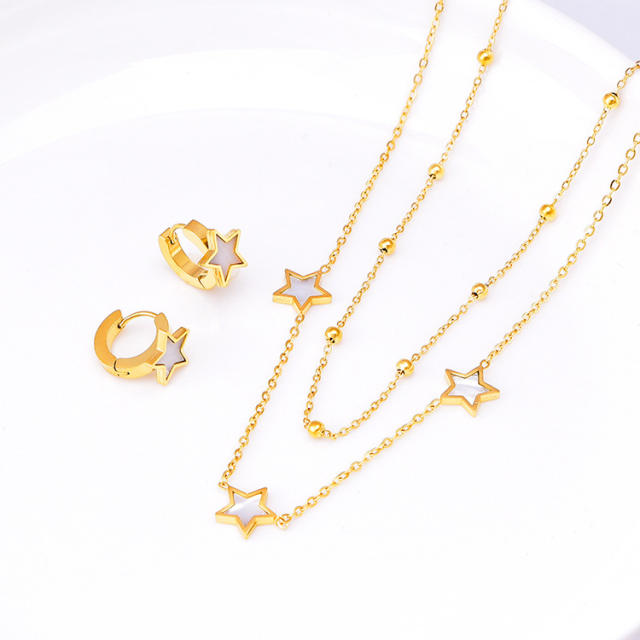 Korean fashion mother shell star two layer stainless steel necklace set