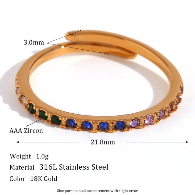 Delicate rainbow cz stainless steel necklace rings earrings