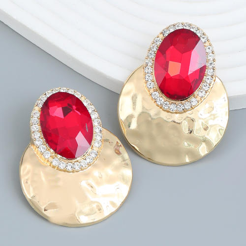 Vintage gold color metal glass crystal statement geometric earrings
