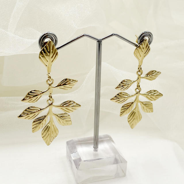 Personality leaf stainless steel earrings