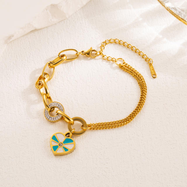 Vintage evil eye elephant charm stainless steel chain bracelet