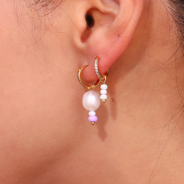 Y2K 18KG stainless steel water pearl Asymmetric earrings