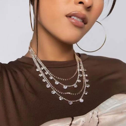 Delicate layer diamond women necklace