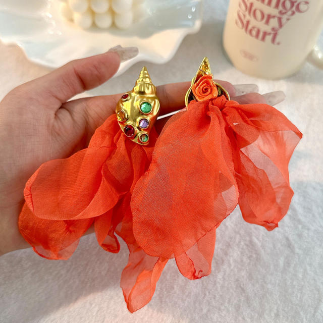Boho creative color fabric gold color shell earrings