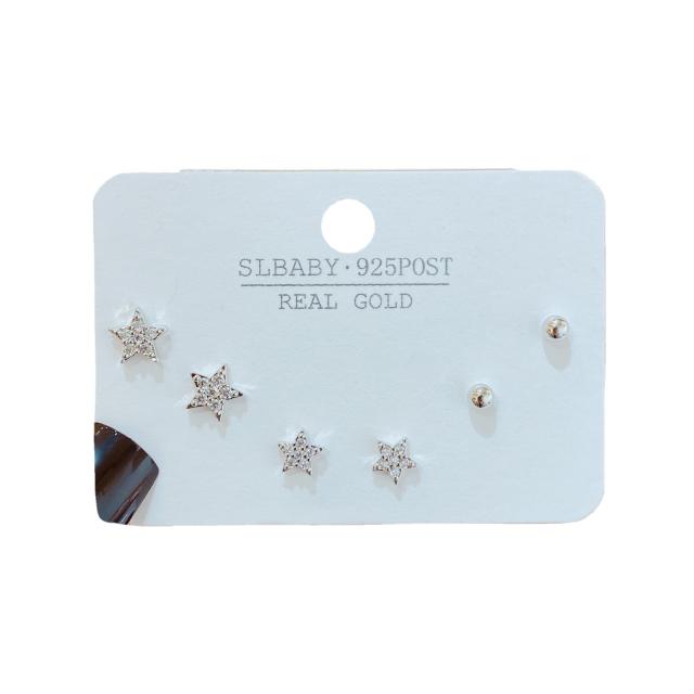 INS concise diamond star copper ear studs set