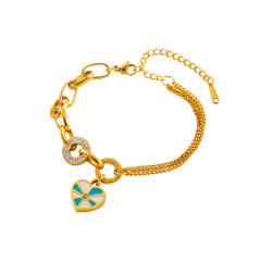 Vintage evil eye elephant charm stainless steel chain bracelet