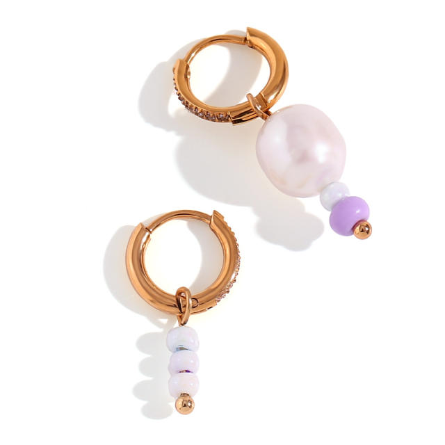 Y2K 18KG stainless steel water pearl Asymmetric earrings