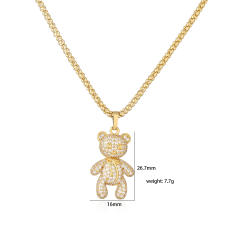 Luxury pave setting cz heart bear pendant copper necklace