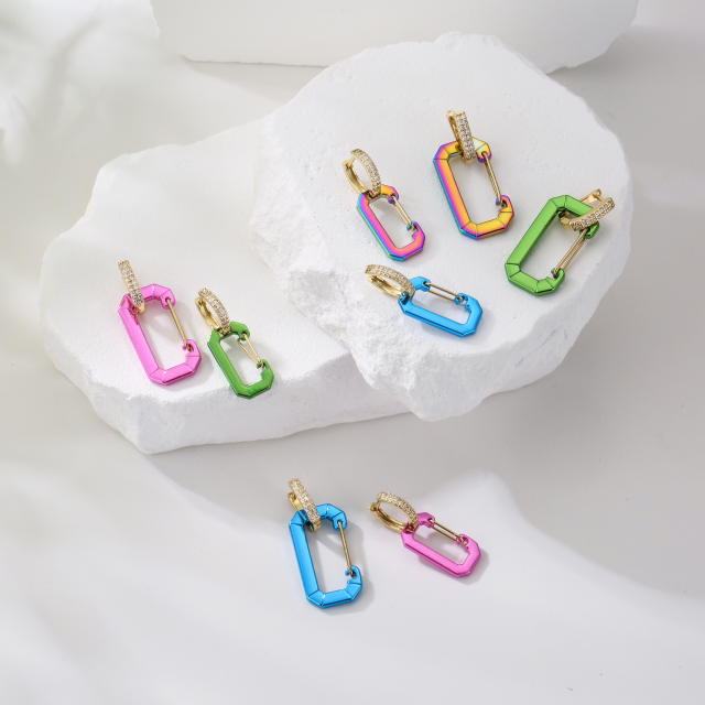 Y2K colorful gold plated paperclip copper huggie earrings