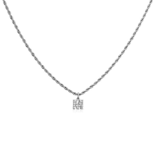 Diamond inital stainless steel rope chain necklace