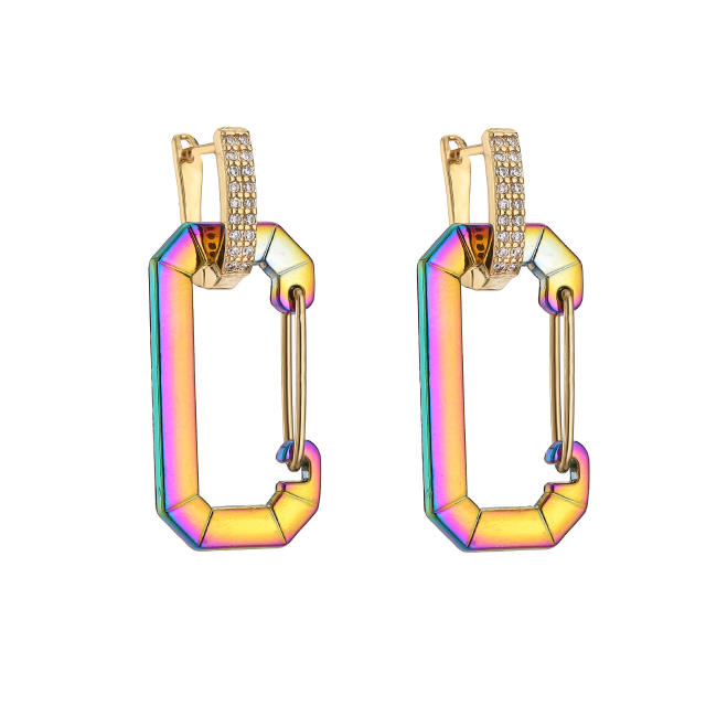 Y2K colorful gold plated paperclip copper huggie earrings