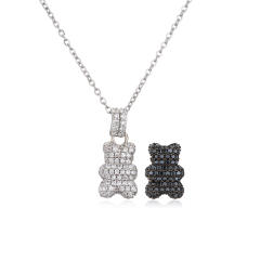 Pave setting cz funny bear pendant pearl copper necklace bracelet