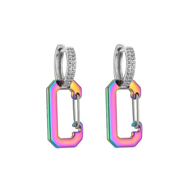 Y2K colorful gold plated paperclip copper huggie earrings