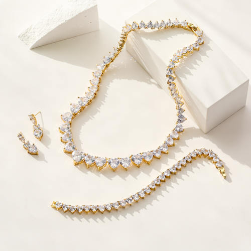 Luxury heart cubic zircon copper tennis necklace bracelet set