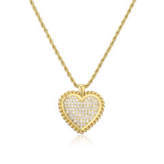 Luxury pave setting cz heart bear pendant copper necklace