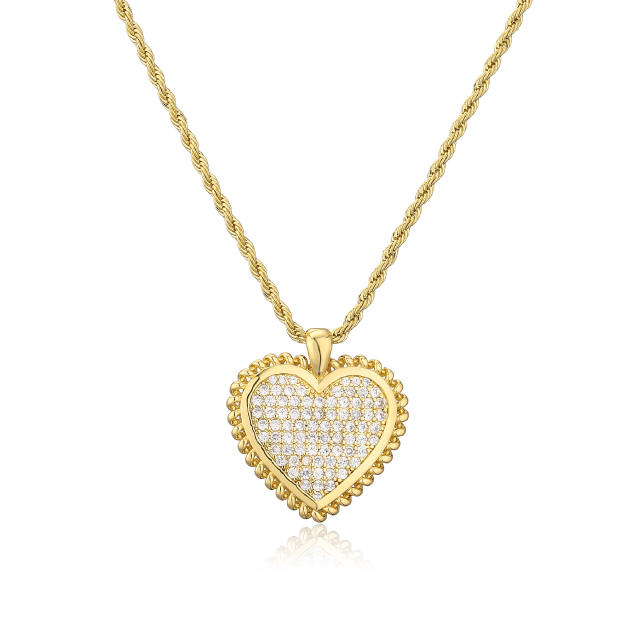 Luxury pave setting cz heart bear pendant copper necklace