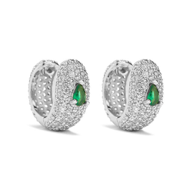 Luxury pave setting cz colorful heart copper rings earrings