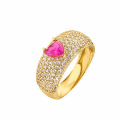 Luxury pave setting cz colorful heart copper rings earrings