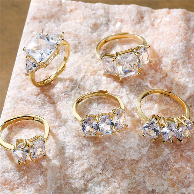 18KG clear cubic zircon copper diamond rings