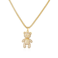 Luxury pave setting cz heart bear pendant copper necklace