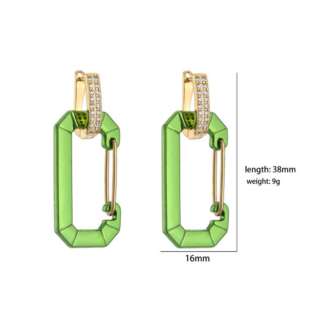 Y2K colorful gold plated paperclip copper huggie earrings