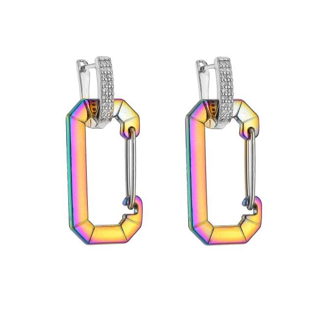 Y2K colorful gold plated paperclip copper huggie earrings