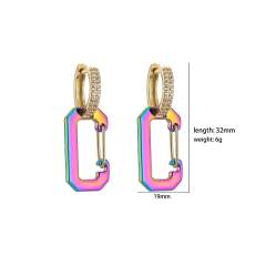 Y2K colorful gold plated paperclip copper huggie earrings