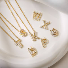 Color enamel hollow initial copper necklace
