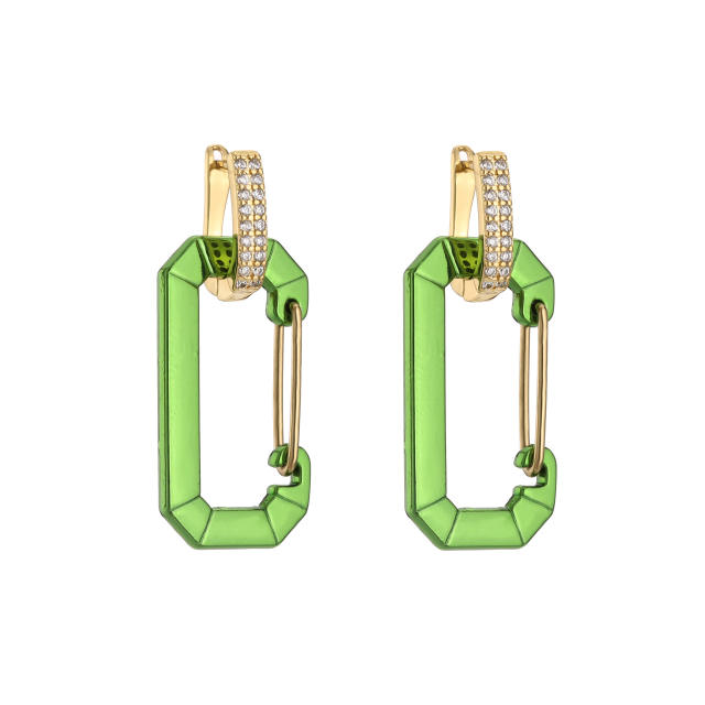 Y2K colorful gold plated paperclip copper huggie earrings