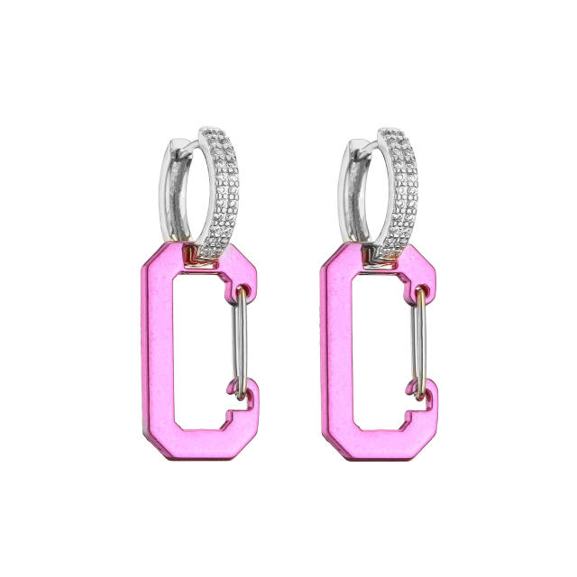 Y2K colorful gold plated paperclip copper huggie earrings