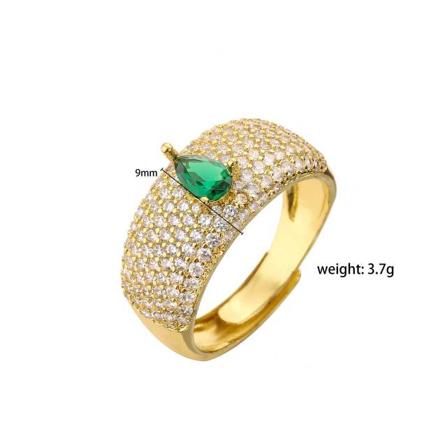 Luxury pave setting cz colorful heart copper rings earrings