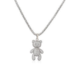Luxury pave setting cz heart bear pendant copper necklace