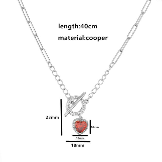 18KG color cz heart copper toggle necklace