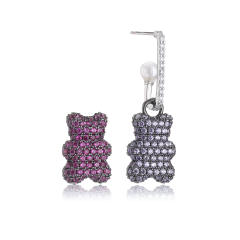Pave setting cz funny bear pendant pearl copper necklace bracelet