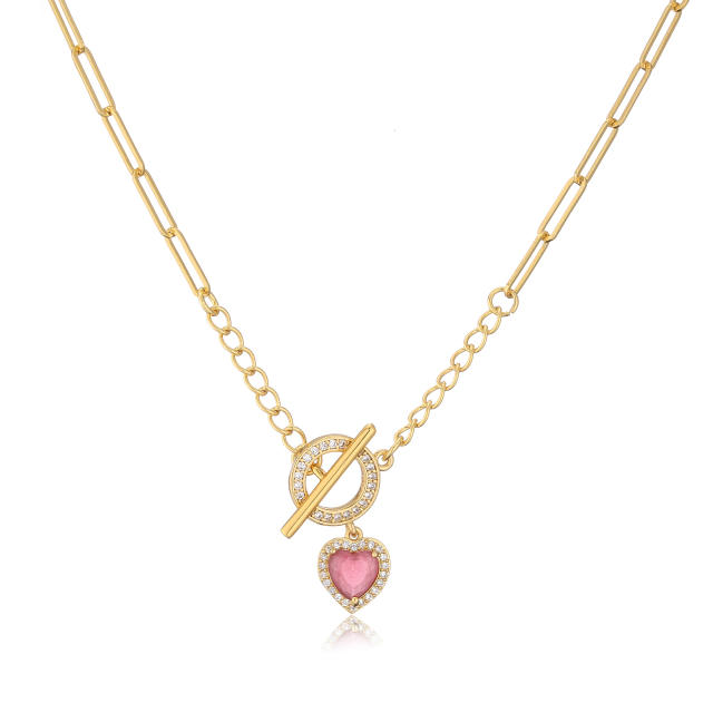 18KG color cz heart copper toggle necklace