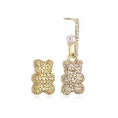 Pave setting cz funny bear pendant pearl copper necklace bracelet