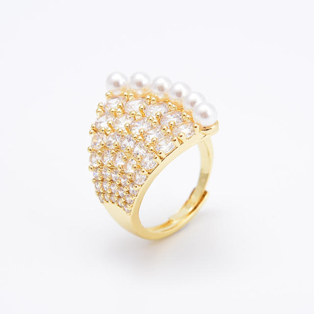 Delicate cubic zircon pearl bead copper rings