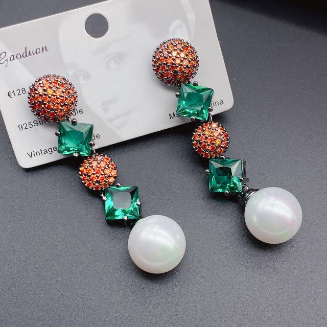 Luxury 925 needle delicate cubic zircon pearl copper earrings