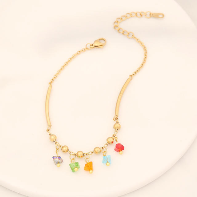 Creative color enamel evil eye charm stainless steel bracelet
