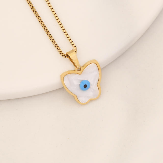 Personality enamel evil eye pendant stainless steel necklace