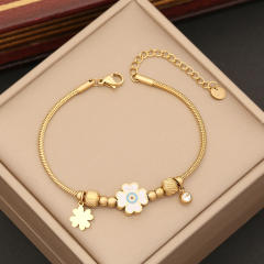 Enamel heart clover charm stainless steel bracelet