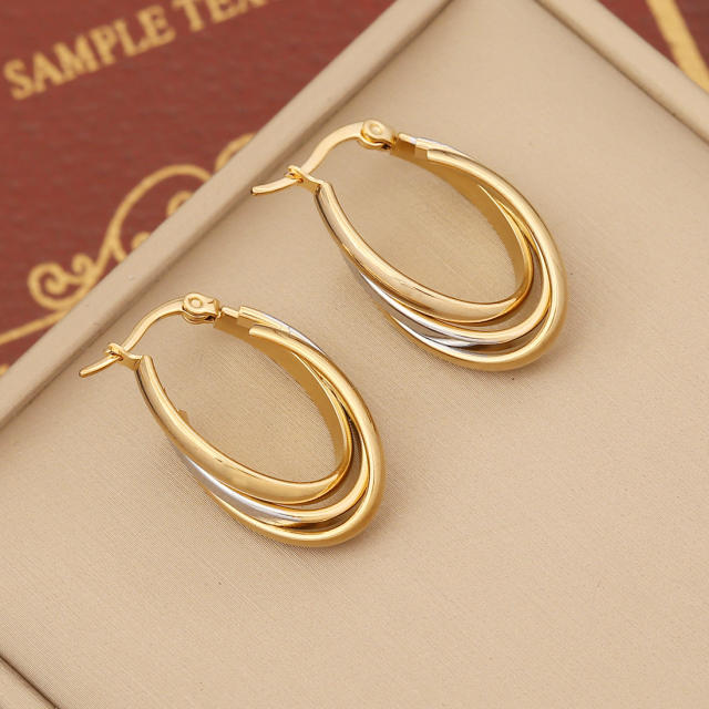 Geometric Two tone stainless steel hoop earrings