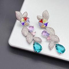 925 needle luxury pave setting CZ dangle earrings