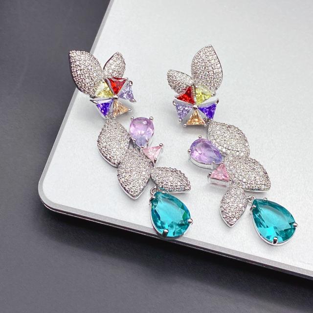 925 needle luxury pave setting CZ dangle earrings