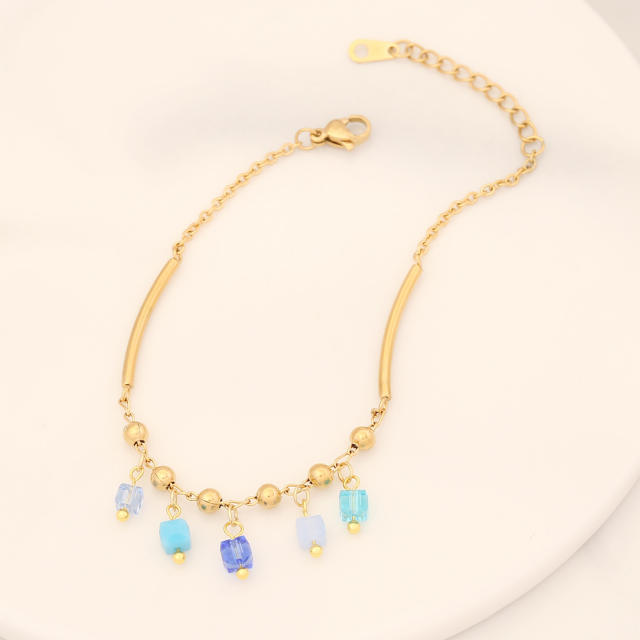 Creative color enamel evil eye charm stainless steel bracelet