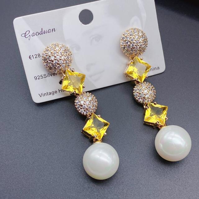 Luxury 925 needle delicate cubic zircon pearl copper earrings