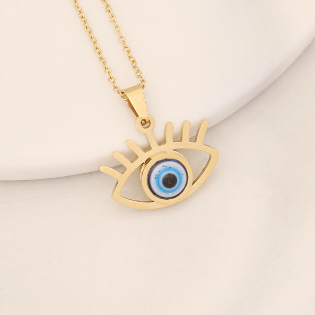 Personality enamel evil eye pendant stainless steel necklace