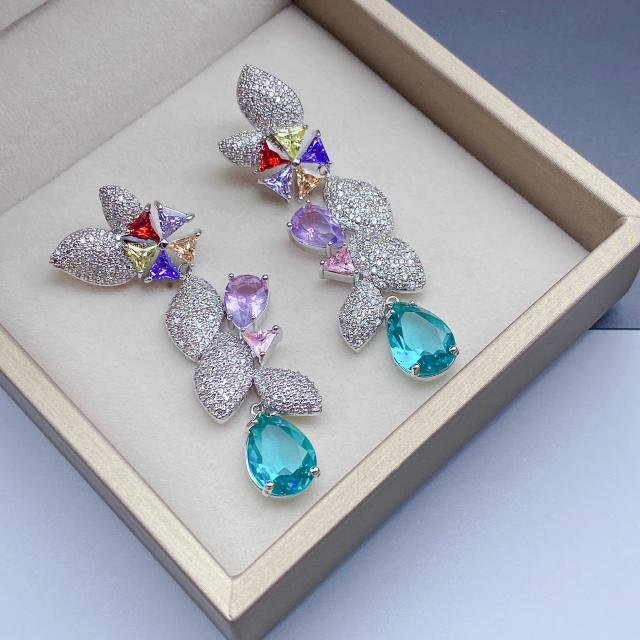 925 needle luxury pave setting CZ dangle earrings